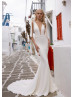 Plunging Neck Ivory Satin Sexy Minimalist Wedding Dress